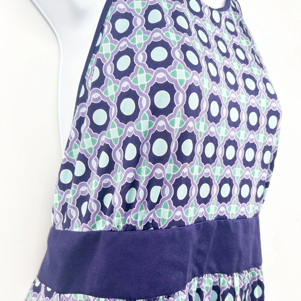 Tory Burch Womens Retro Geometric Print 100% Silk Halter‎ Dress Purple Size L
